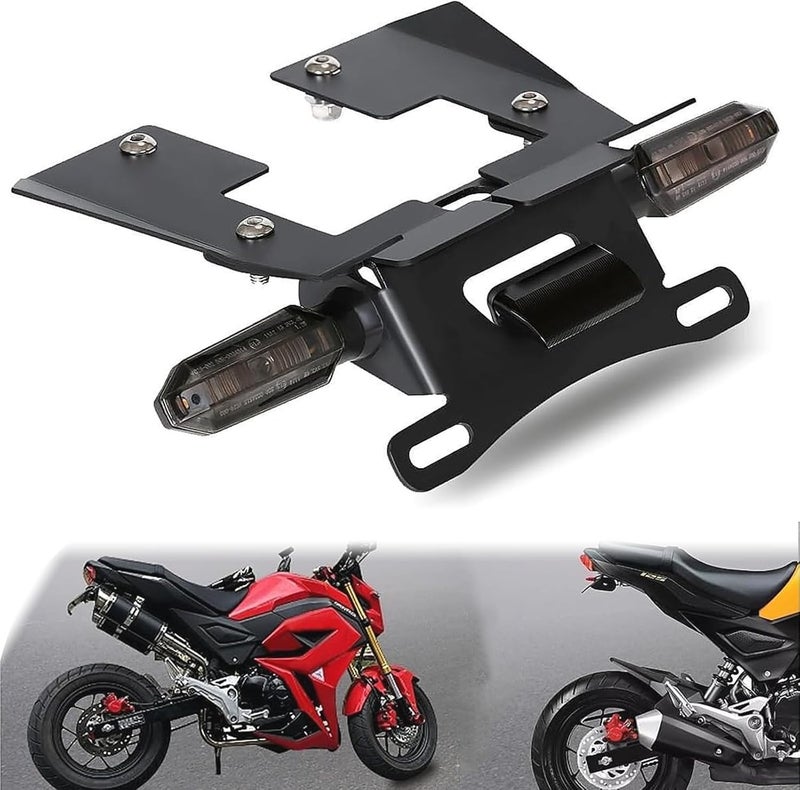 janice Grom 125 MSX Fender Eliminator Kit - Tail Tidy Compatible with 2016-2020 MSX125 Grom - License Plate Bracket Holder with Rear Turn Signals & License Plate Light (Smoke) - Image 1